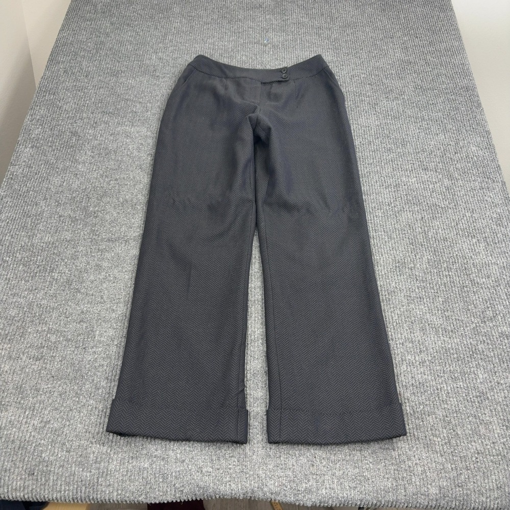 Harve Benard Pants Womens 8 Grey Wool Herringbone Wide Leg Cuffed Trousers